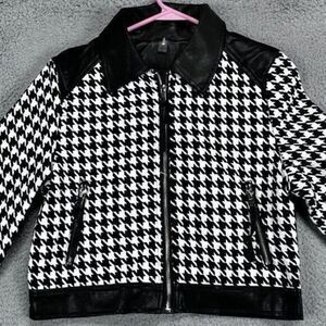 Venti6 Jacket‎ Womens Medium Black White Houndstooth Plaid Full Zip Ladies NEW